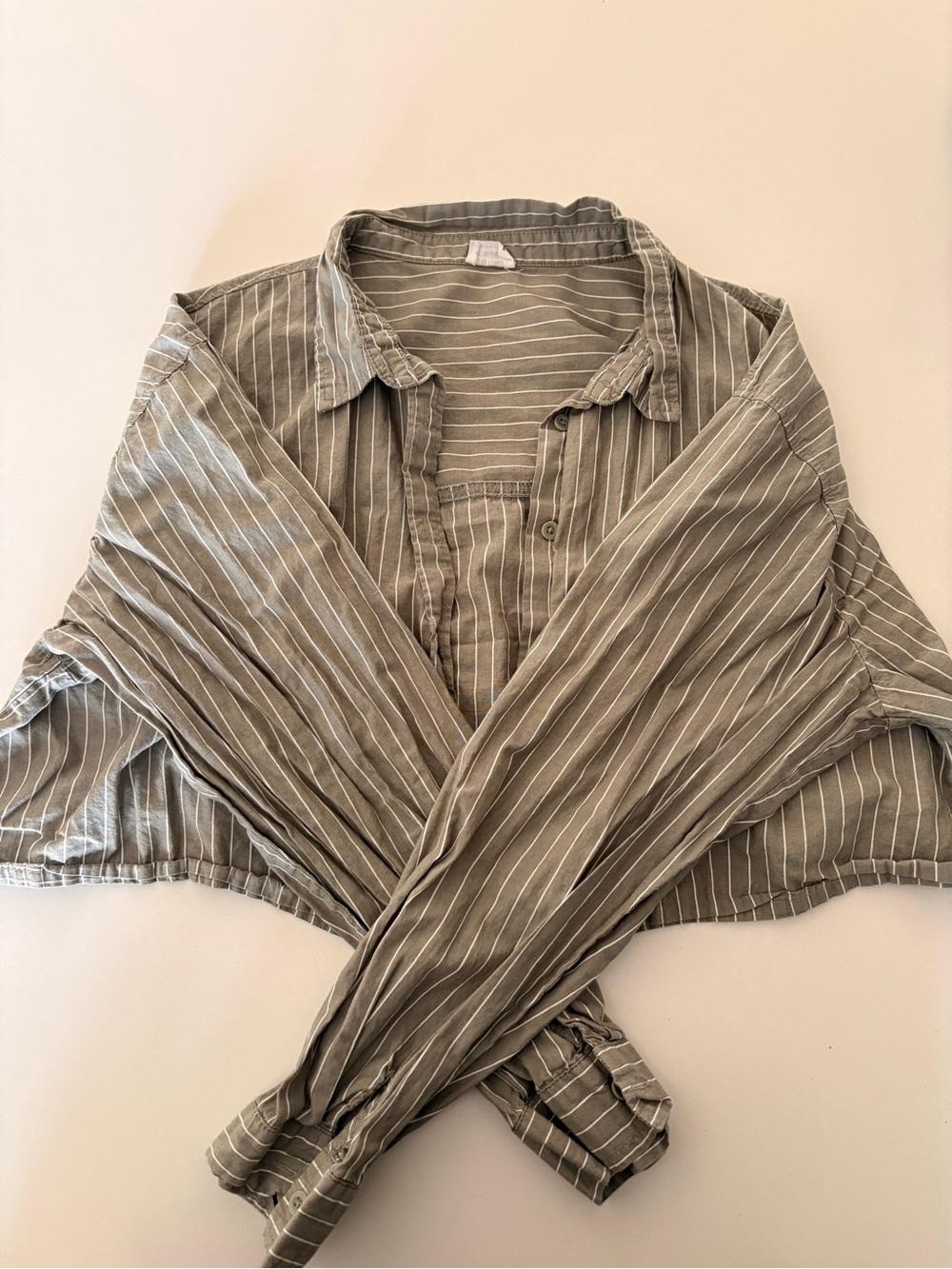Cotton On green and white striped button down crop